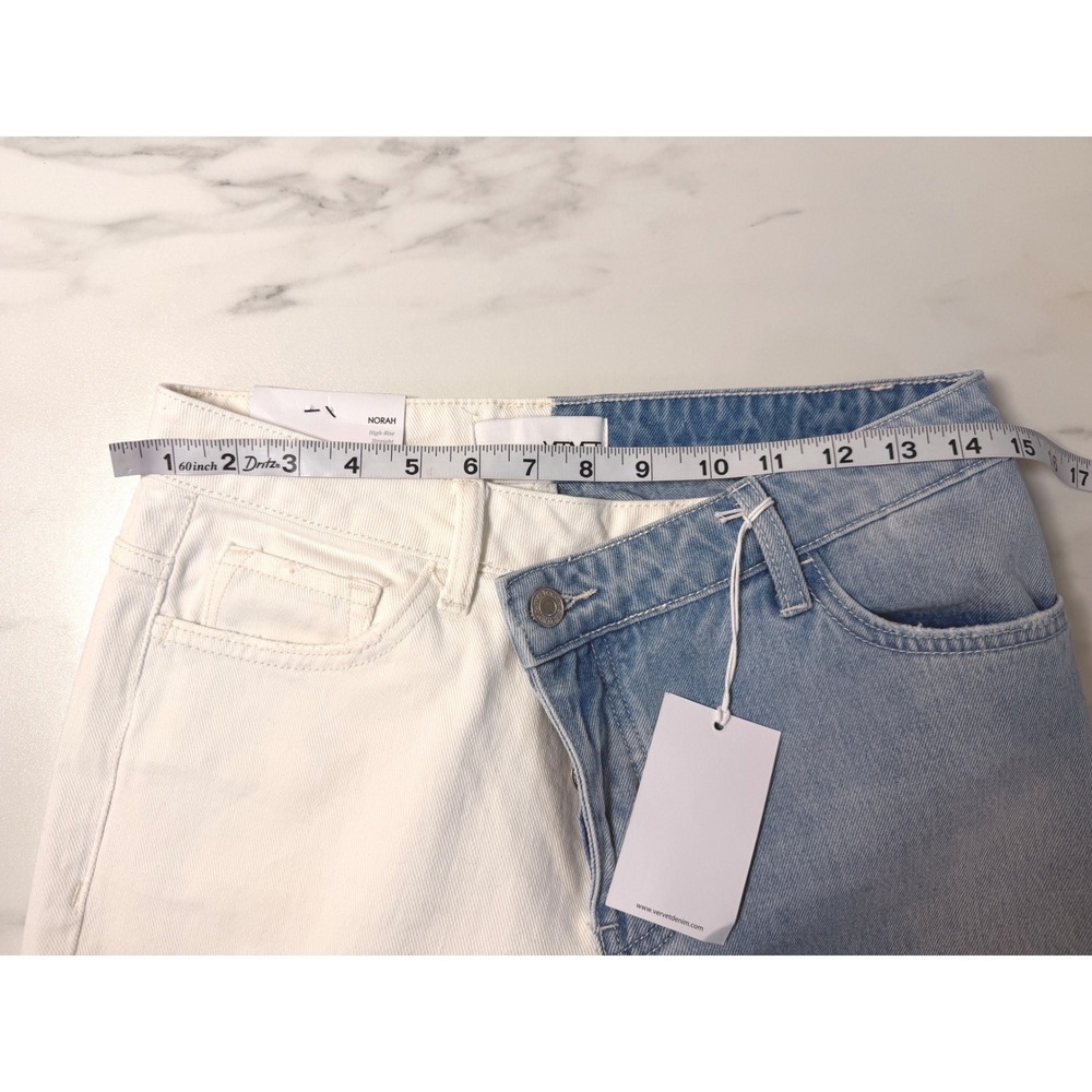 Vervet Norah Two Tone High Rise Straight Jeans White Blue Distressed 26 NEW - Picture 10 of 11